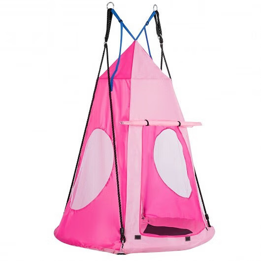 2-in-1 40 Inch Kids Hanging Chair Detachable Swing Tent Set-Pink – Color: Pink