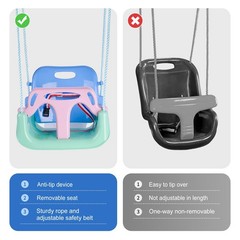 Toddler Swing, 3-in-1 Baby Swing Seat, Anti-Flip Snug & Secure Detachable Kid…