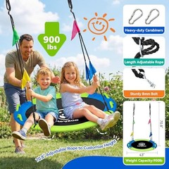 43 Inch Tree Swing, 900lbs Weight Capacity Saucer Swing Sets Green and Blue