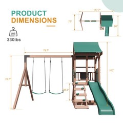 4-in-1 Cedar Swing Set: Slide, Rock Wall & Soft Cushion Swings for Backyard