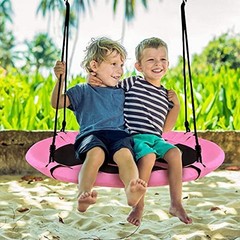 Moccha Flying Saucer Tree Swing, Giant 40” Round Swing with Steel Frame & Pink