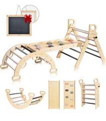 BlueWood Pikler Triangle Set, 7-in-1 Foldable Wooden Toddler Climbing Toys