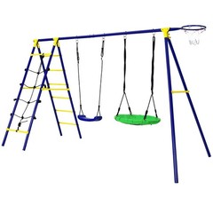 Gymax 5-In-1 Kids Swing Set for Outdoor W/ Heavy Duty Frame Basketball