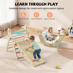 Pikler Triangle Climbing Set with Cushion, Foldable Climbing Toys Indoor, Montes