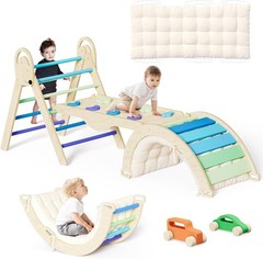 Pikler Triangle Set with Cushion, Montessori Climbing Set, Indoor Climb Toys,…