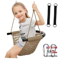 Hi-Na Tree Swing for Kids, Adjustable Toddler Rope Swing Seat with Snap Khaki