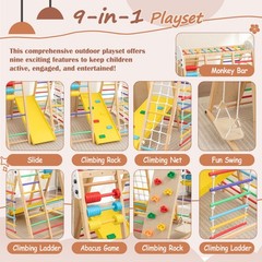 9-in-1 Foldable Kids Climbing Frame & Slide Wooden Toddler Playground for Age 3+
