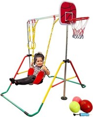 5-in-1 Kids Jungle Gym Set with Swing, Rings, Basketball Net + More