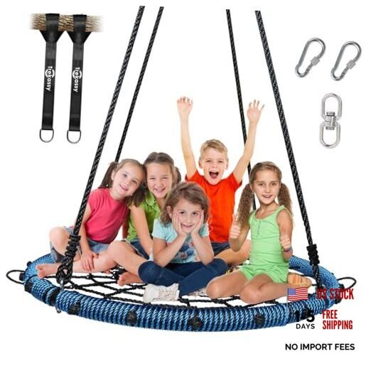 45″ 750lbs Spider Web Tree Swing for Kids & Adults, Outdoor Steel Frame Blue
