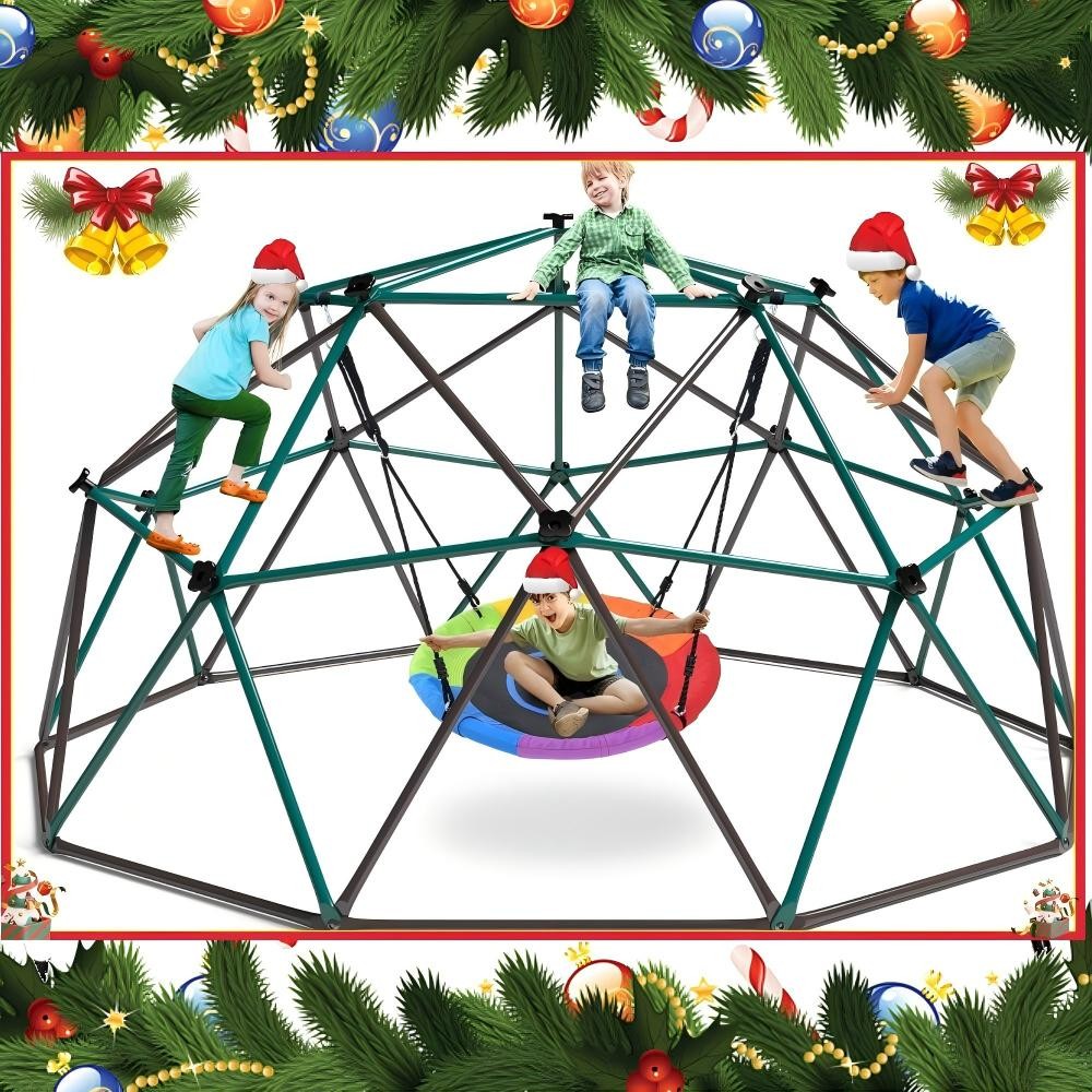 Hapfan 10ft Climbing Dome Swing Set Outdoor Backyard Jungle Gym Playset 800lbs