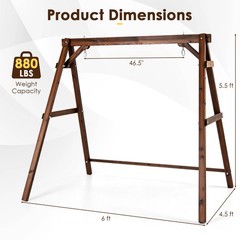 Heavy-Duty Carbonized Fir Wood Swing Frame w/Reinforced Bars & 2 Hanging Rings