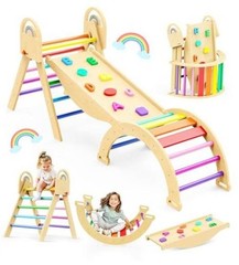 Pikler Triangle Set, 9-in-1 Montessori Climbing Toy for Toddlers, Rainbow