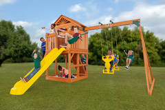 Timber Valley Wooden Playset: Slide, Swing, Climbing Wall & Sandbox Fun!