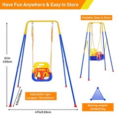 Toddler Swing with Foldable Metal Stand for Toddlers Aged 1~10 Years, 3-in-1 …