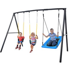 600lbs Heavy-Duty Metal Swing Set w/3 Swings & Frame Kids Adult Backyard Playset
