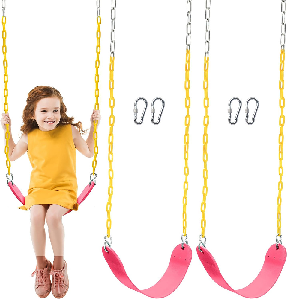 2 Pack Heavy Duty Swing Seat, Swing Set with 4 Snap Hooks for Kids Outdoor Play