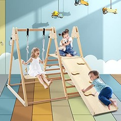 Indoor Jungle Gym 4 in 1 Foldable Toddler Wooden Montessori Baby Natural