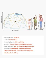 VEVOR Climbing Dome 10FT Geometric Dome Climber 1000LBS Loading Kids Jungle Gym