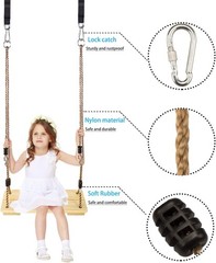 Wooden Swing Seat Outdoor, Adjustable Rope & Tree Straps, Patio Garden Playgroud