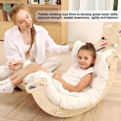 2 in 1 Montessori Climbing Arch for Toddlers,Rainbow Wooden Climbing Arch Roc…