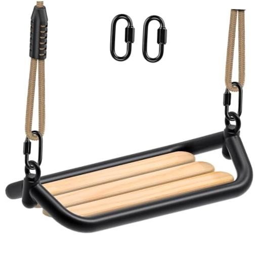 Hanging Wood Swing Seat Tree Swing for Kids, 100% Polyester Black Wood Swing