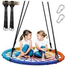 750lbs 40″ Spider Web Saucer Tree Swing for Kids Adults, Outdoor Net Rainbow