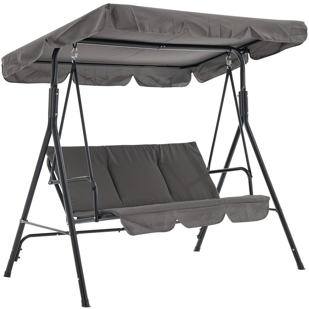 3-Person Outdoor Patio Swing with Adjustable Canopy, Breathable Fabric, 600 lbs