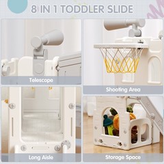 8 in 1 Toddler Climber Slide Playset Outdoor Indoor Slide Playset for Kids White