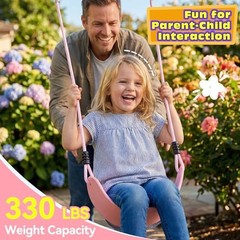 Heavy Duty Kids Swing Seat with 79″ Adjustable Rope, 330 Macaron Pink, 1 Pack