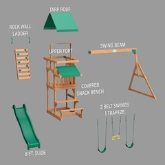 Belmont Cedar Wood Swing Set Wave Slide Play Deck Rock Wall Ladder Snack Bar