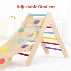 Pikler Triangle Set 3 in 1 Climbing Toys for Toddlers Wood Montessori Baby Ju…