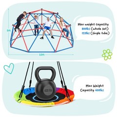 Climbing Dome Swing Set LED Saucer 800lb Jungle Gym Outdoor 3-8 8-12 Hapfan Kids