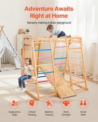 VEVOR Indoor Playground Jungle Gym 7-in-1 Wooden Indoor Playground for Kids