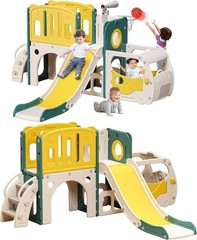 Toddler Slide Kids Slide Playset for Babies Bus Themed Toddler Playground with