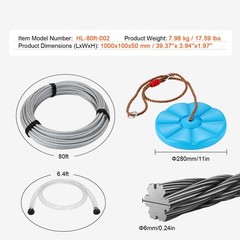 VEVOR 80 ft Zip Line Kit for Kids Adult Trolley Slackers Zipline Up to 500 lb