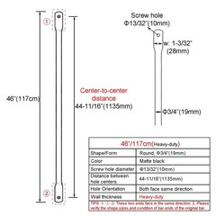 46″ Garden Swing Replacement Bars – Matte Black Metal Round Rods for Hanging Sea