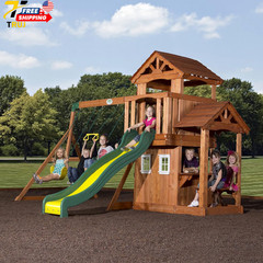 Tanglewood Cedar Wood Swing Set with Wave Slide Clubhouse Playhouse Coveree NEW