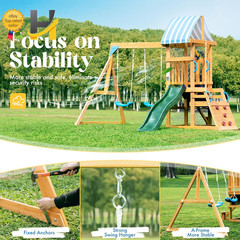 Wooden Swing Set for Backyard Kids Outdoor Playset Playground Slide Climber Fort