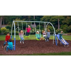 XDP Recreation Titan II Safe-Arch Swing Set for Backyard, Silver, Blue & Green