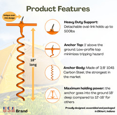 4 Spiral Ground Anchors – Screw in Ground Stakes 18″ – for Trampoline and more