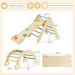 2-in-1 Wooden Climbing Ladder Kids Triangle Climber Toy w/Climbing Ramp and Arch
