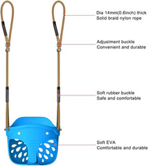 600 LB Weight Capacity Full Bucket Toddler Swing Seat with Adjustable Height Rop