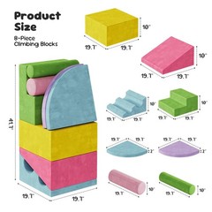 Teckid Toddler Climbing Toys 8-Piece Indoor Soft Foam Blocks Set, Safe Crawling,