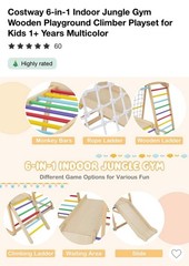 Costway 6-in-1 Indoor Jungle Gym Wooden Playground Climber Playset Kids 1+ Year