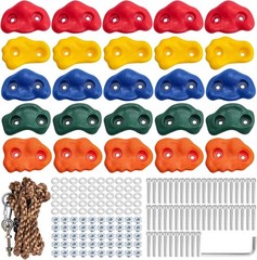 25PCS Rock Climbing Holds Kit with Rope & Mounting Hardware for Kids