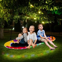 60″ Saucer Swing w/ LED Lights 700 LBS Platform Tree Swing w/ Adjustable Ropes