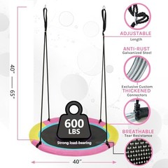 40 Inch Saucer Tree Swing for Kids Outdoor, Textilene Fabric 40inch | Pink