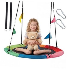 40 Inch Saucer Tree Swing for Kids and Adults, Round Outdoor & Indoor Rainbow