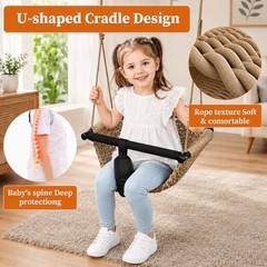 Kids Swing Seats Indoor Hand-Made Net Swing with Adjustable Rope Tree Khaki