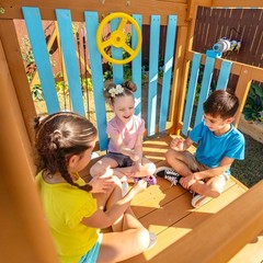 Teamson Kids Laguna Wooden Swing Set with Slide & Rock Wall